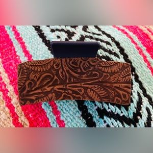 Claw Hair Clip with Tooled Leather